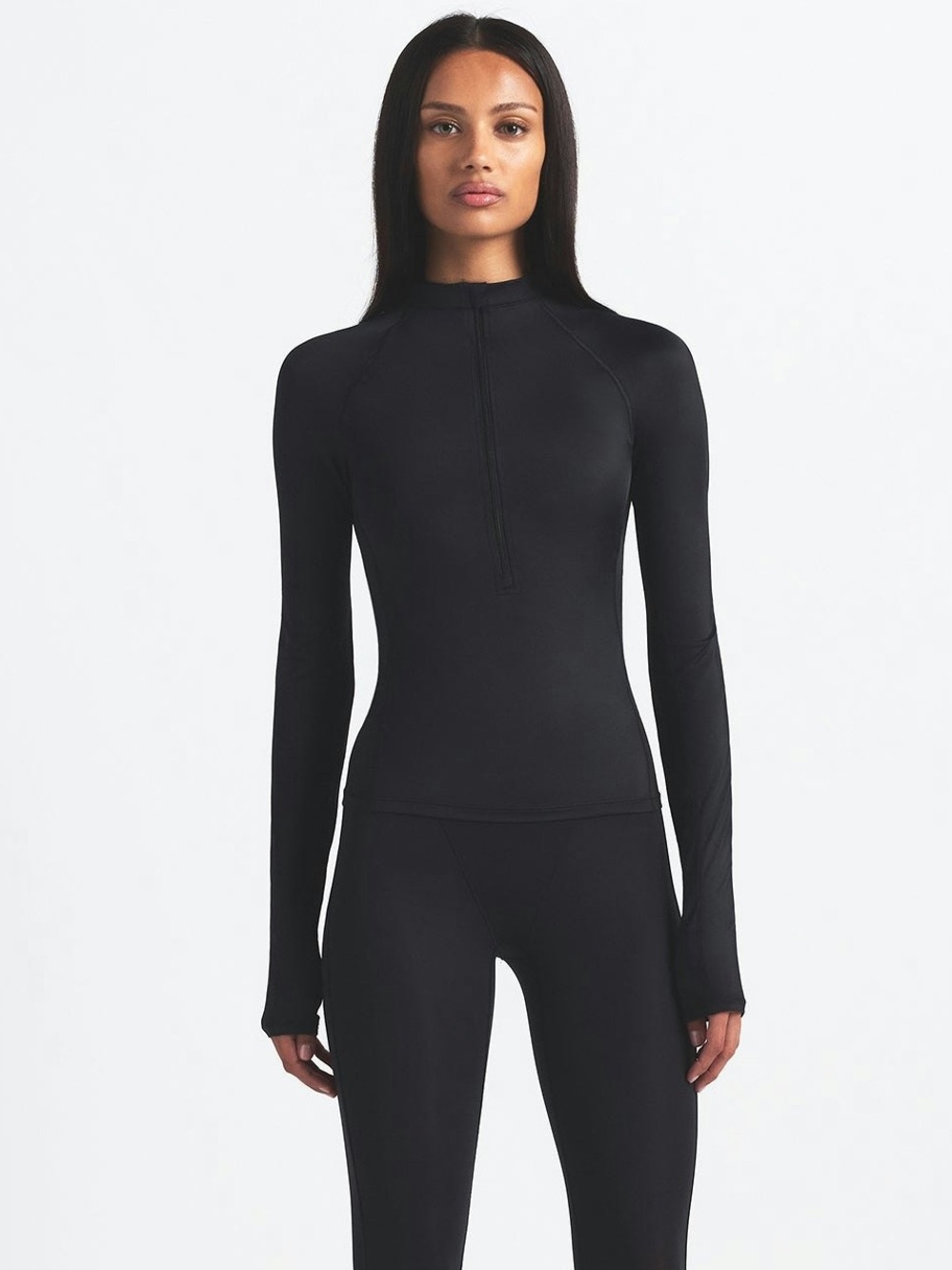 NIKE SKIMS SHINE LONG SLEEVE HALF ZIP TOP OBSIDIAN M